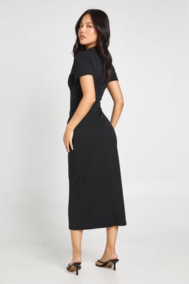 Petite Crepe High Neck Pocket Detail Midi Dress