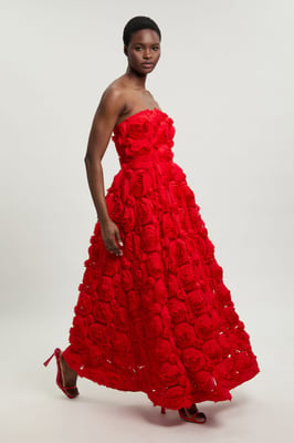 Textured Rosette Prom Maxi Dress
