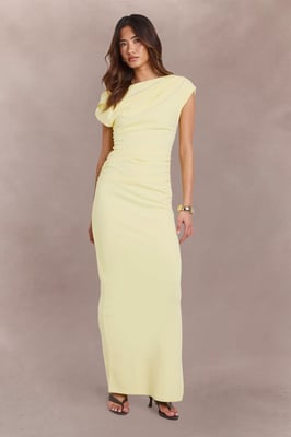 Double Layer Asym Slinky Drape Front Asym Neck Maxi Dress