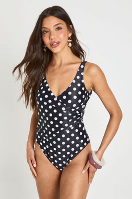 Polka Dot Tummy Control Wrap Detail Swimsuit