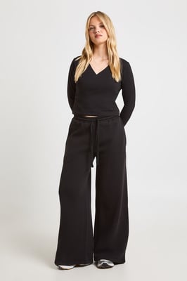 Petite Wrap Front Long Sleeve Top And Straight Leg Jogger Tracksuit