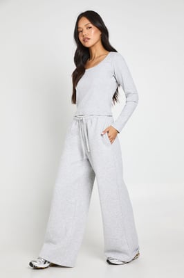 Petite Scoop Neck Long Sleeve Top And Straight Leg Jogger Tracksuit