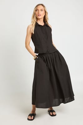 Petite Linen Look Waistcoat & Volume Maxi Skirt Co-ord