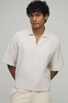 Oversized Boxy Poplin Check V-Neck Polo
