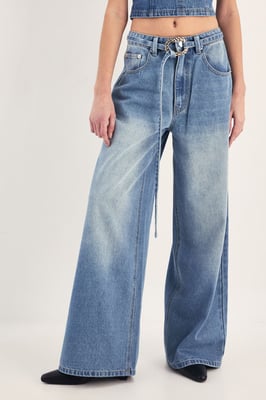 Ring Trim Denim Straight Leg Jeans