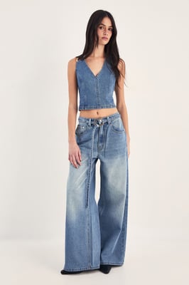 Ring Trim Denim Straight Leg Jeans
