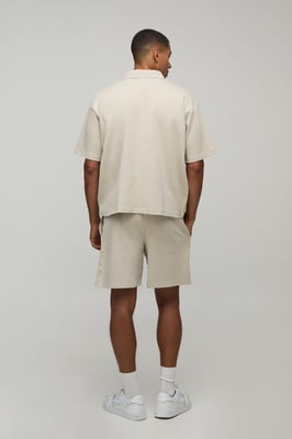 Oversized Boxy Interlock Half Sleeve Polo And Pintuck Short Set