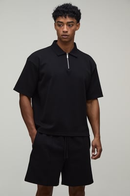 Oversized Boxy Interlock Half Sleeve Polo And Pintuck Short Set