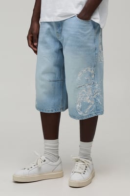 Scorpion Embroidered Longline Jorts