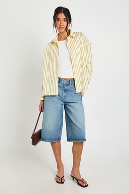 Mid Rise Longline Denim Jorts