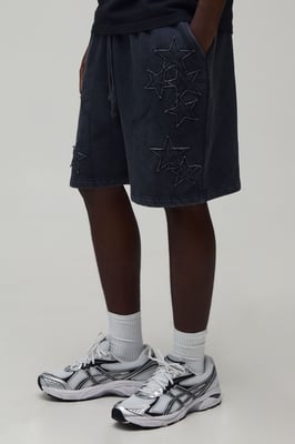 Baggy Fit Star Applique Washed Jersey Short