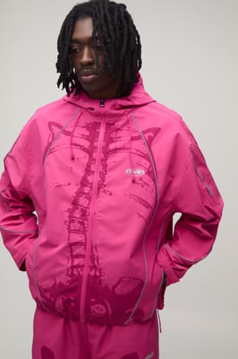 Oversized Boxy Reflective Piping Skeleton Hooded Cagoule