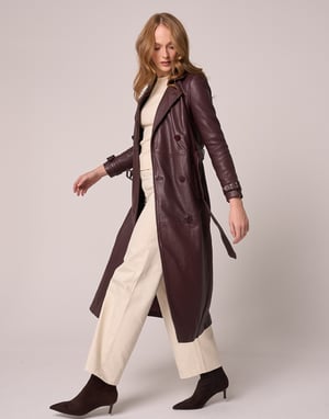 Barneys Originals Burgundy Real Leather Trench Coat
