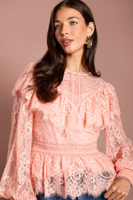 Lace Frill Detail Blouson Sleeve Blouse