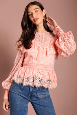Lace Frill Detail Blouson Sleeve Blouse