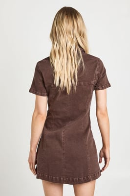 Petite Short Sleeve Zip Front Denim Dress
