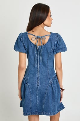 Puff Sleeve Denim Mini Dress