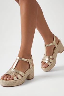 T Bar Espadrille Platform Wedges