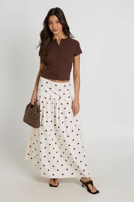 Polka Dot Asymmetric Dropped Waist Maxi Skirt