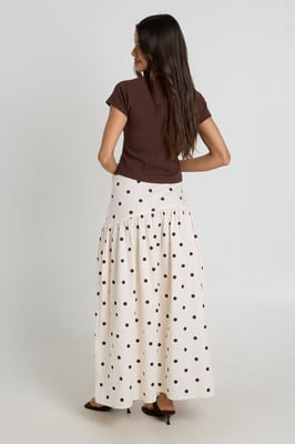 Polka Dot Asymmetric Dropped Waist Maxi Skirt