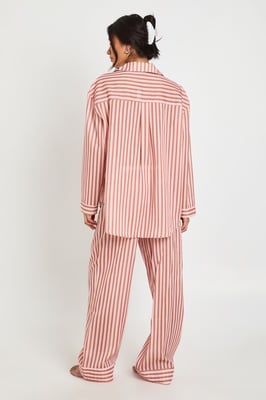 Cotton Pinstripe Oversized Long Sleeve Shirt & Trouser Pyjama Set