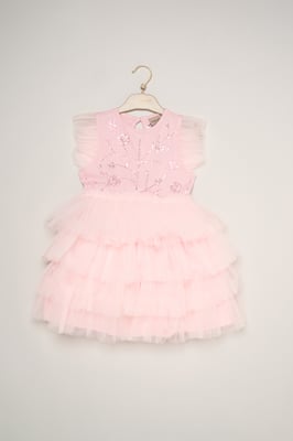 Embellished Floral Sequin Tulle Dress