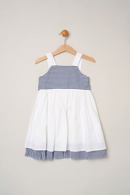 Stripe Panel Bow Back Dress with 2-Pack Hair Clips