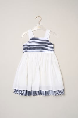 Stripe Panel Bow Back Dress with 2-Pack Hair Clips