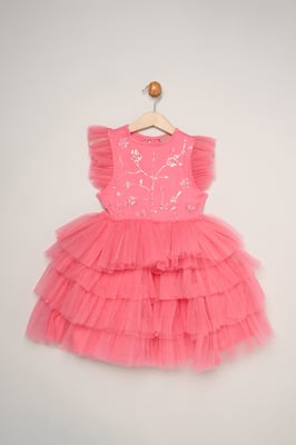 Embellished Floral Sequin Tulle Dress