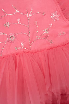 Embellished Floral Sequin Tulle Dress