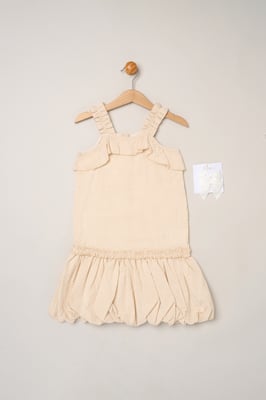 Striped Bubble Hem Dress with Frill and 2-Pack Hairclips