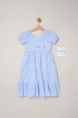 Puff Sleeve Stripe Dress and 2-Pack Hair Clips Set