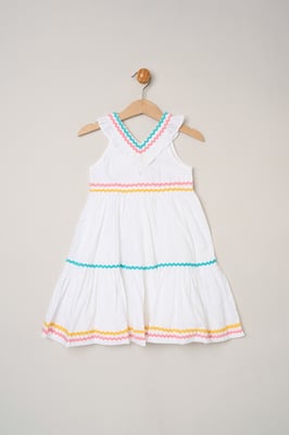 Frill Dress with Decorative Trim and Bow Headband