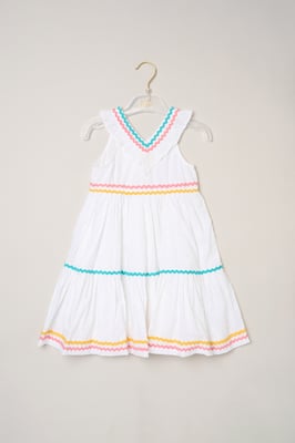 Frill Dress with Decorative Trim and Bow Headband
