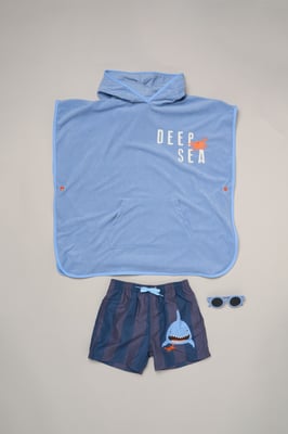 Shark Towelling Poncho, Swim Shorts and Sunglasses Set