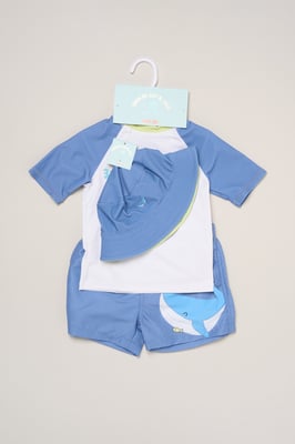 Whale Swim Top, Shorts and Bucket Hat Swimwear Set