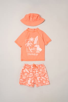 Toucan Paradise Swim Top, Shorts and Bucket Hat Swimwear Set