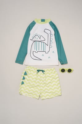 Dinosaur Long Sleeve Swim Top, Shorts and Sunglasses Swimwear Set