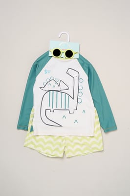 Dinosaur Long Sleeve Swim Top, Shorts and Sunglasses Swimwear Set