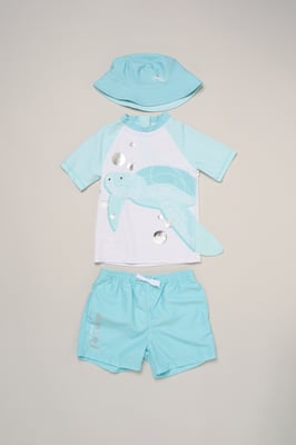 Turtle Top, Shorts and Bucket Hat Swimwear Set