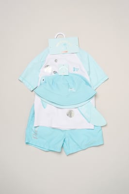 Turtle Top, Shorts and Bucket Hat Swimwear Set