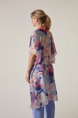 Blue Iris Print Beach Kaftan Cover-Up