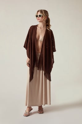 Brown Pointelle Knit Beach Cover-Up Kaftan