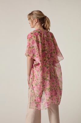 Pink Rose Print Beach Kaftan Cover-Up
