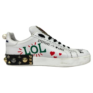 Dolce & Gabbana Printed Portofino Sneakers in White Leather