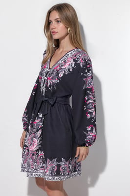 Gestrikt Mini-Jurk met V-hals in Paisley