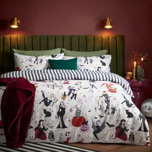 Furn Trick or Treat Reversible Halloween Duvet Cover Set, Monochrome