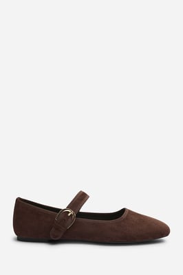 Wheres That From Womens Karsyn Mary Jane Ballet Flats With Buckle Detail in Brown Suede