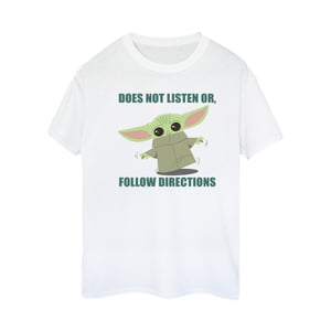 Star Wars Dames/Dames The Mandalorian Grogu Luistert Niet Katoenen Vriendje T-shirt (Wit)