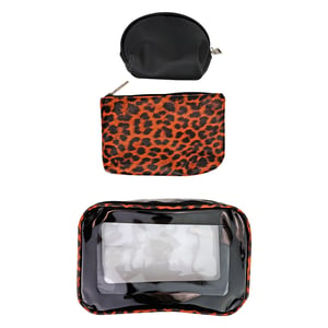 3 Piece Ladies Cosmetic Bag Set Leopard Print Makeup Toiletry Travel Bags
